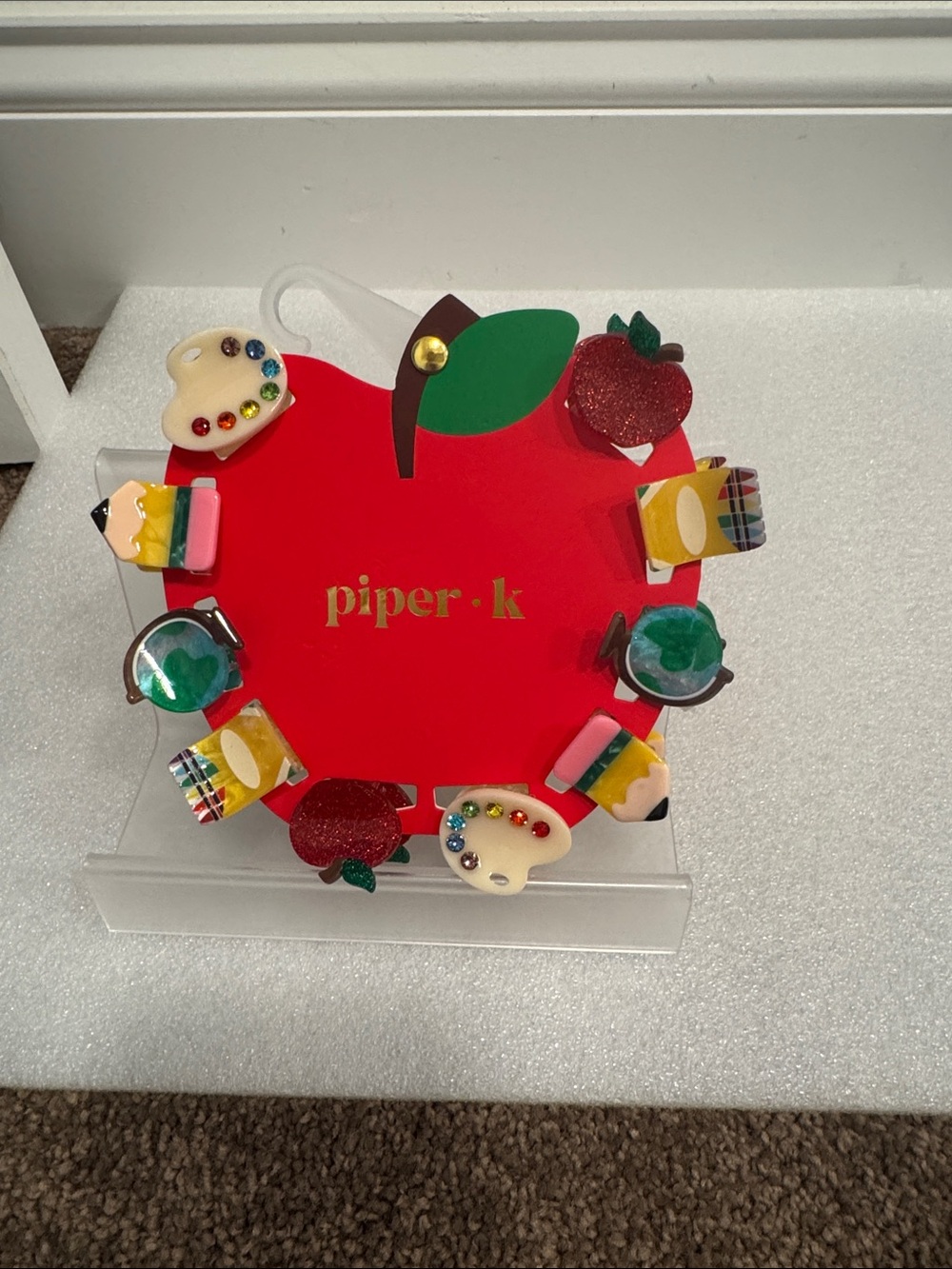 Piper K teacher school hair clips pencil apple globe paint pallet crayons NWT
